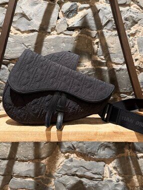 Dior 2021 Padded Nylon Oblique Kumo Black Saddle Bag